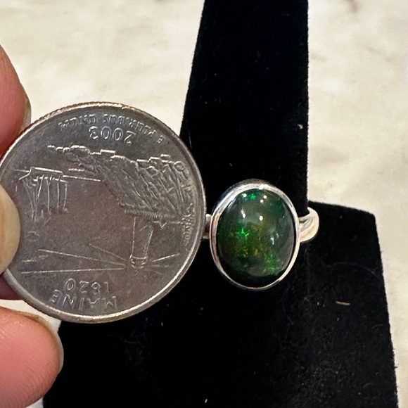 Solid Natural Ethiopian Black Opal in Sterling Silver Ring